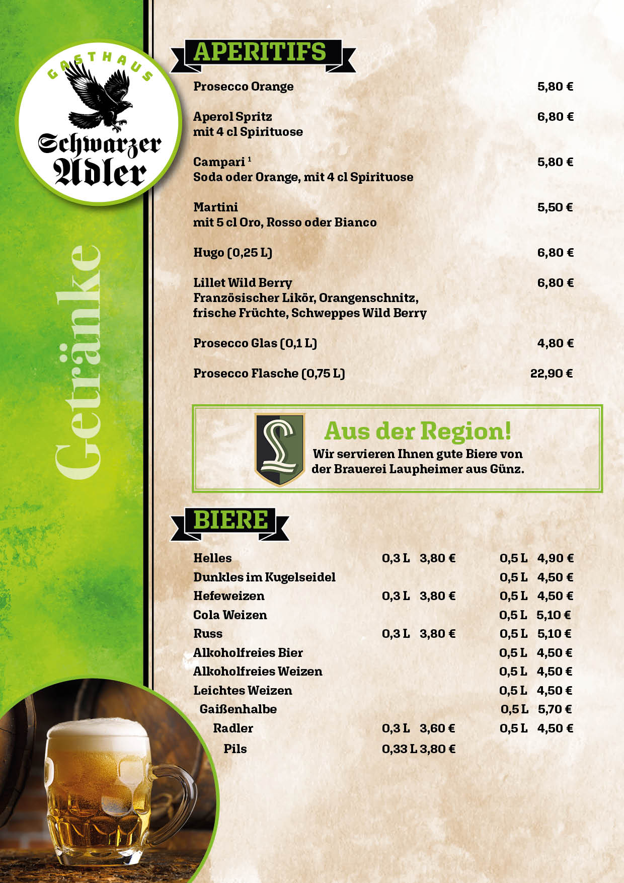 Gasthof Schwarzer Adler Speisekarte