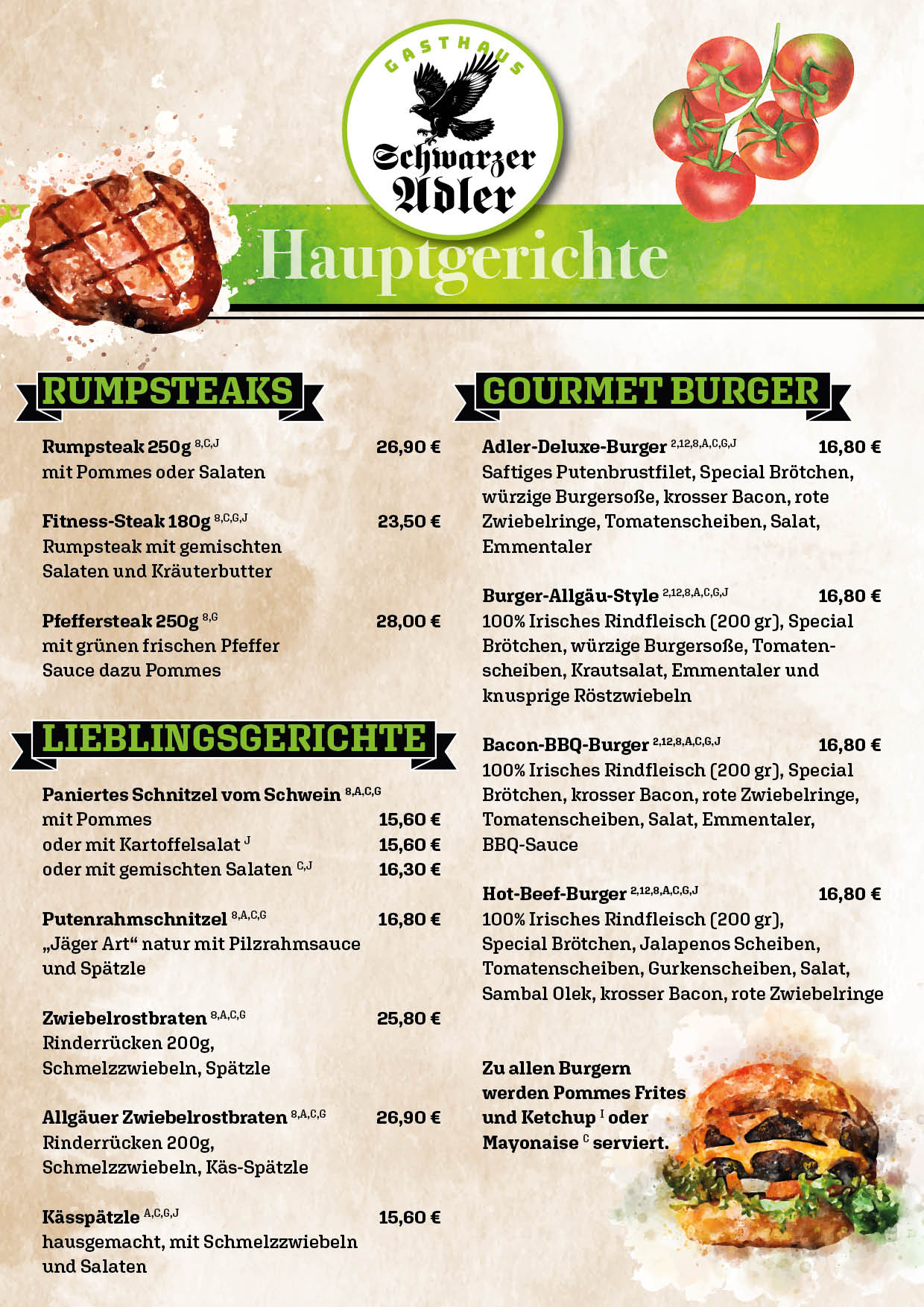 Speisekarte Schwarzer Adler Schwaighausen